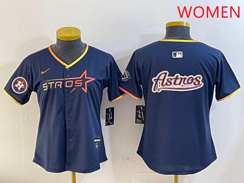 Women Houston Astros Blank Drak Blue Three generations Joint Name 2025 Nike MLB Jersey style 18